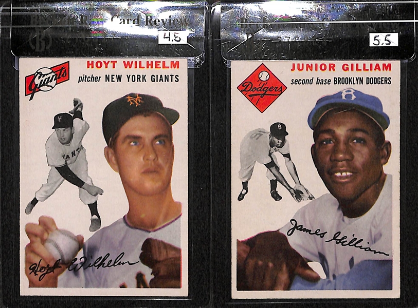 Lot of 5 - 1954 Topps Richie Ashburn #45, Ted Kluszewski #7, Ed Mathews #30,  Junior Gilliam #35, & Hoyt Wilhelm #36-BVG 6.5/ 6.5/ 5.5/ 5.5/ 4.5. 